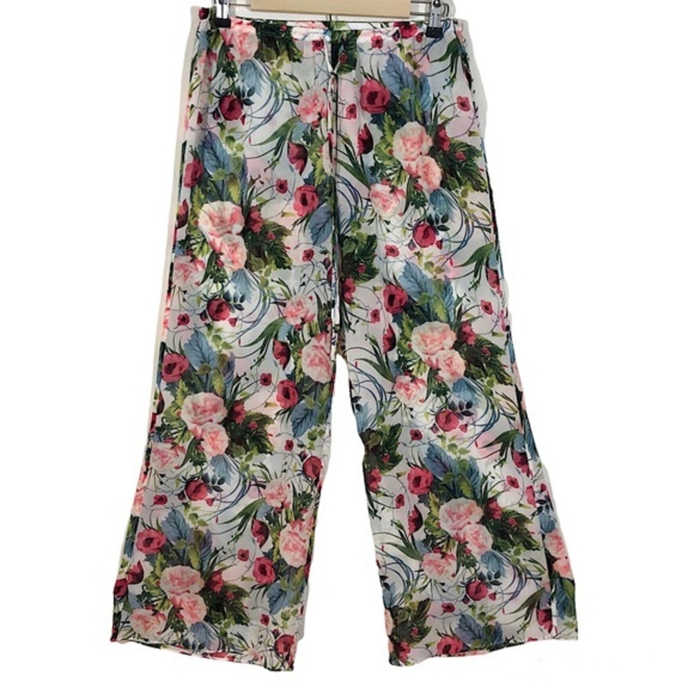 Victoria’s Secret Sheer Floral Print Wide Leg Swim Pants  Cover Up  Drawstring M